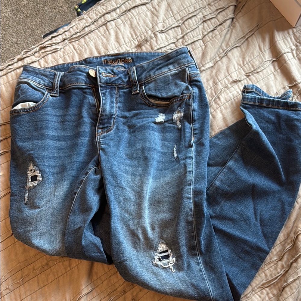 Maurices Blue Jeggings Distressed Casual